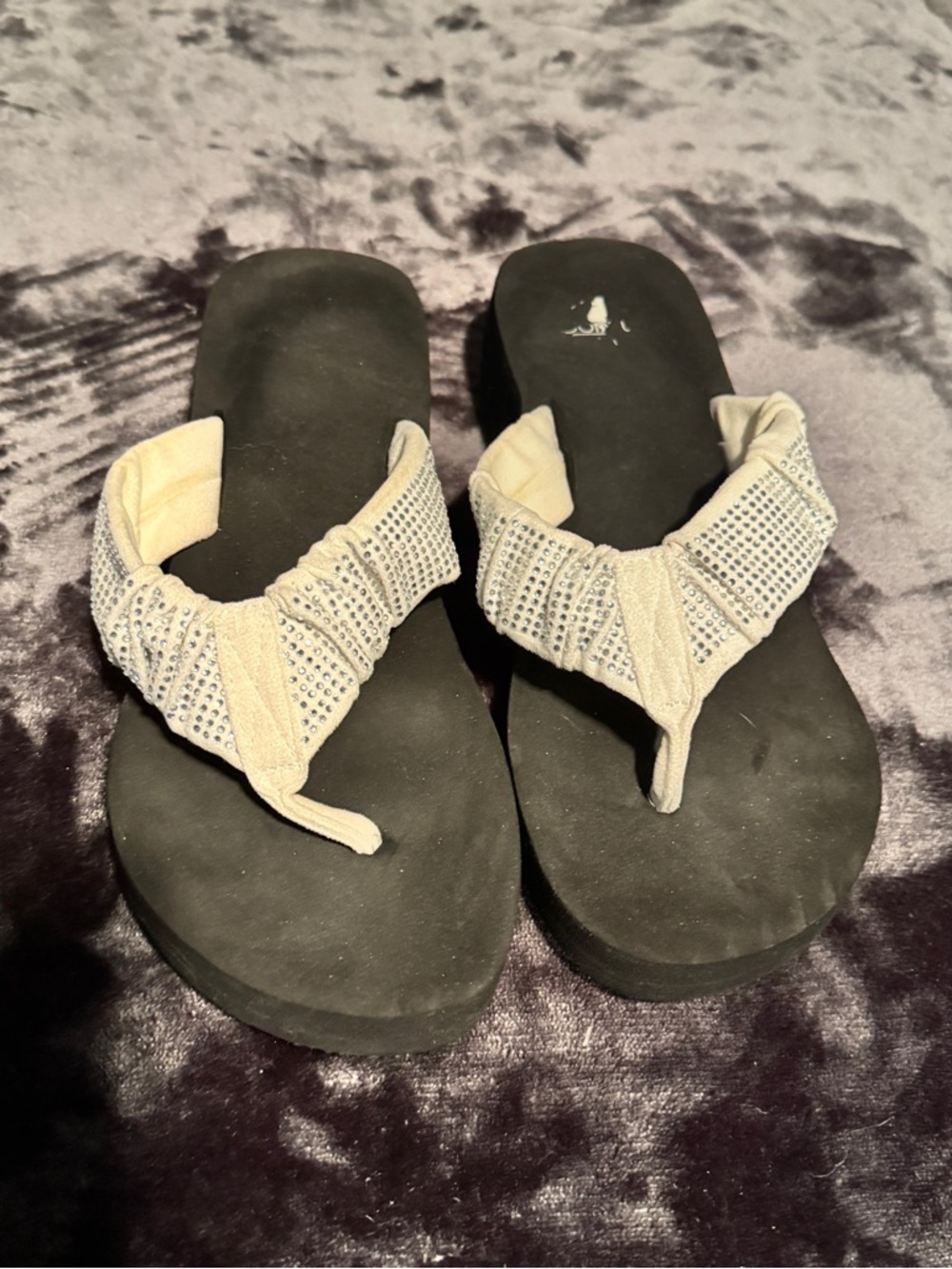 Corkys - Knotted Rhinestone Strap Platform Flip Flop Sandals - Black, White - 10